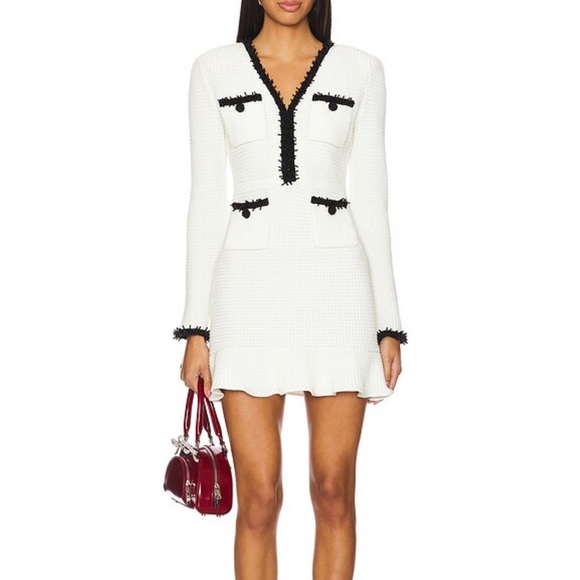 Self-Portrait Dresses & Skirts - Self Portrait Pearl Trim Knit Mini Dress in White (Size M)